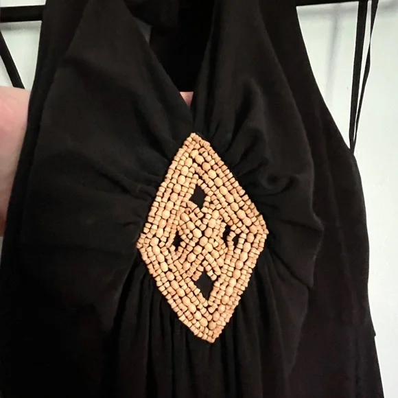 Black halter style Jones New York Dress with brown beaded detail. - Picture 2 of 3